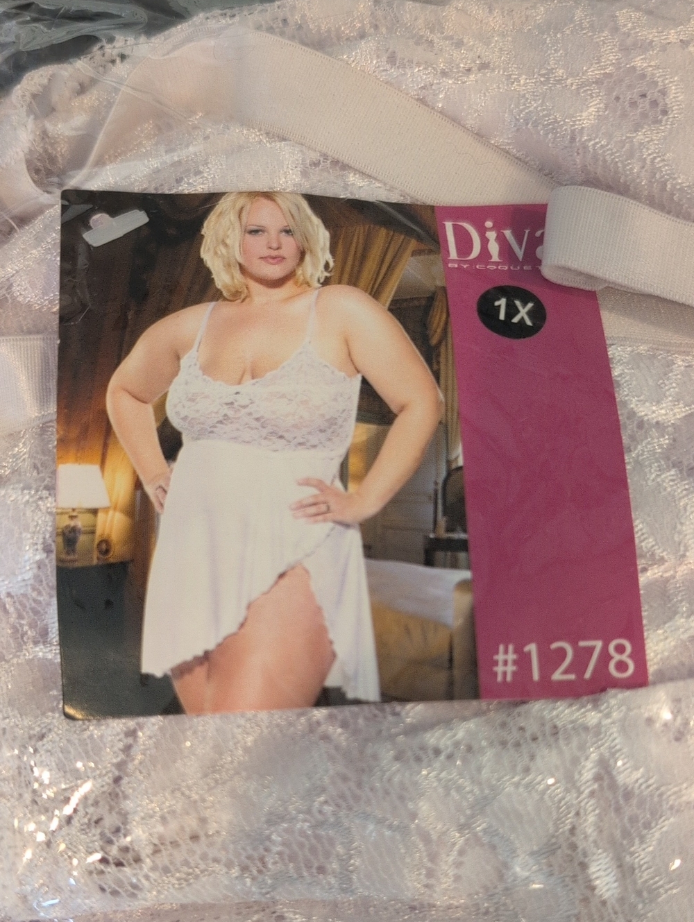 Diva White Lace Plus Size Chemise Nightgown 1X